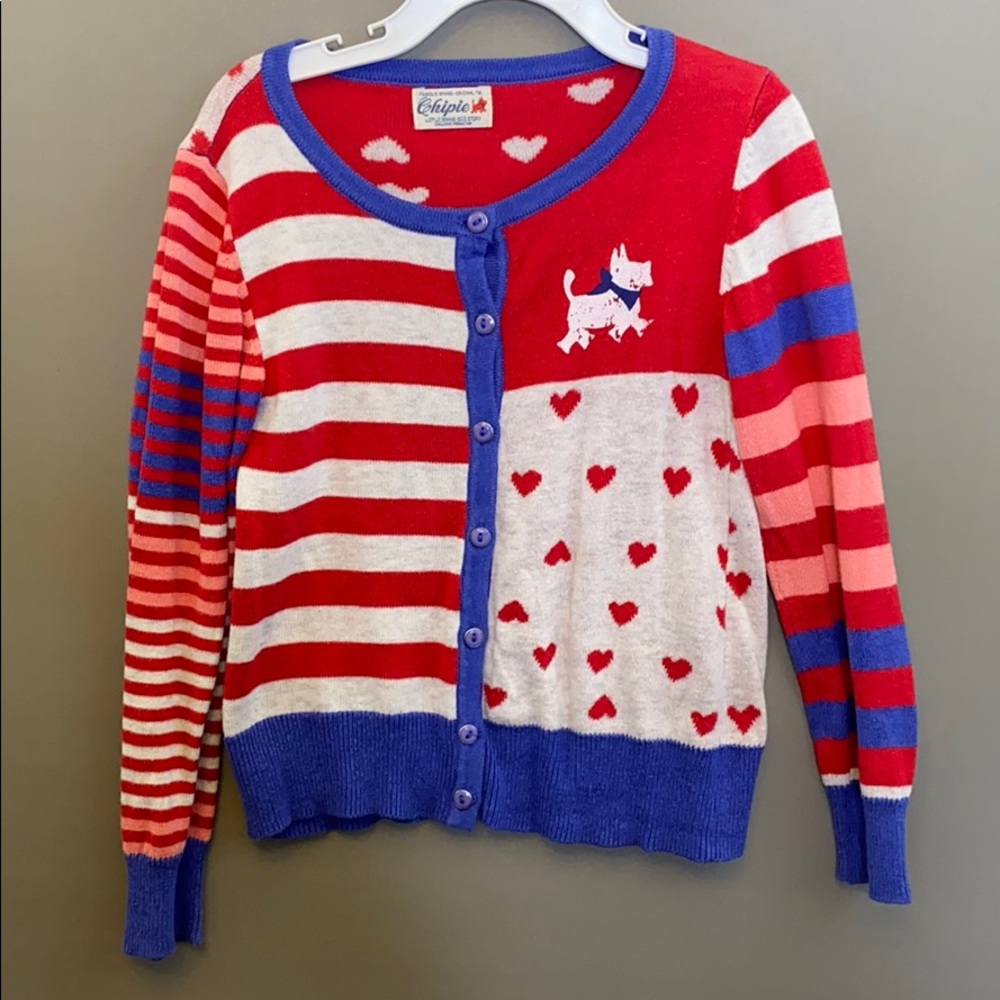Chipie red white and blue cardigan with hearts